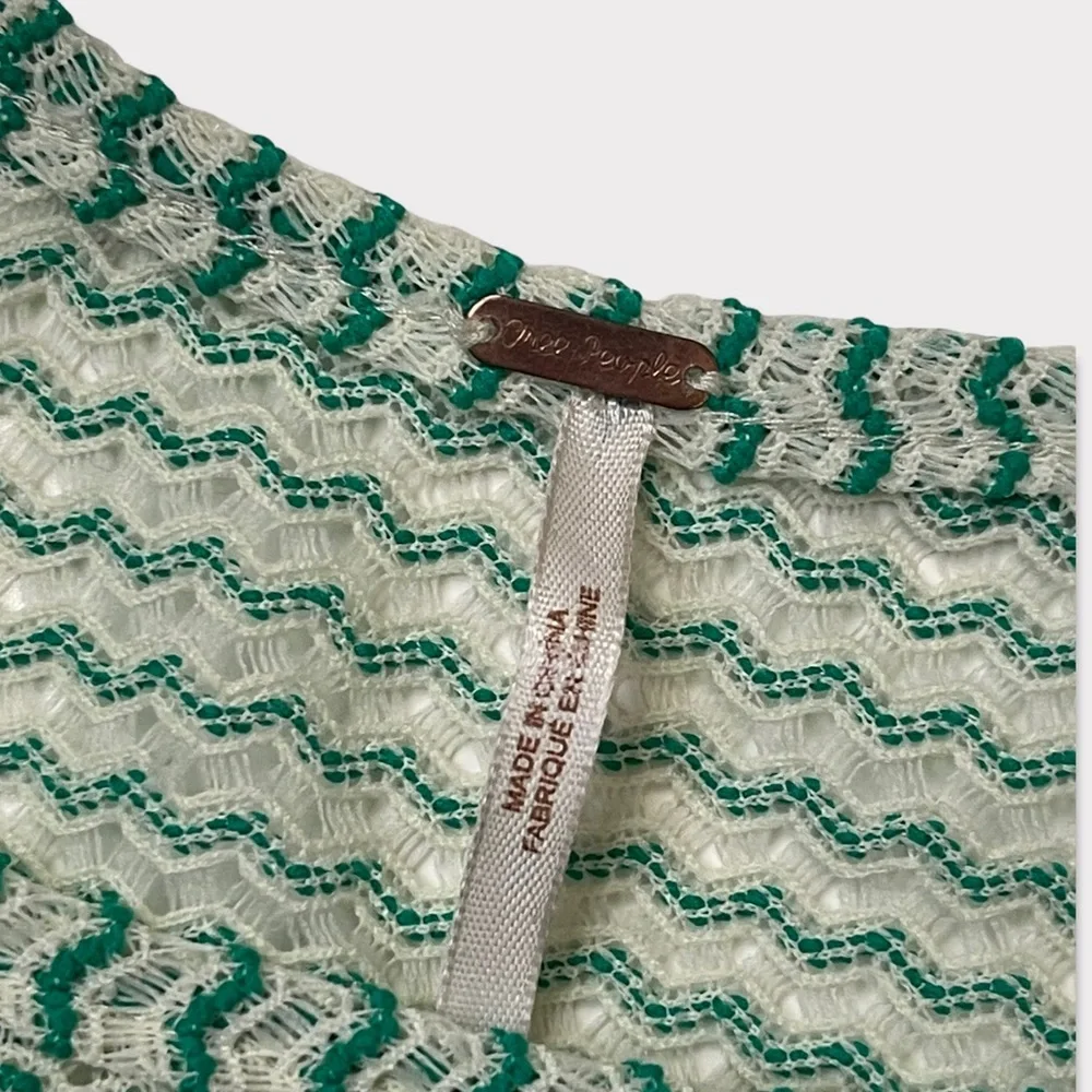 Free People Crochet Sheer Tank Top With Peplum and Back Cut Out Green & Cream - Picture 3 of 7